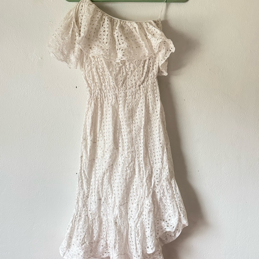 Joie Corynn One Shoulder Eyelet Dress Women White Midi Dress Summer sz xxs - Picture 14 of 16